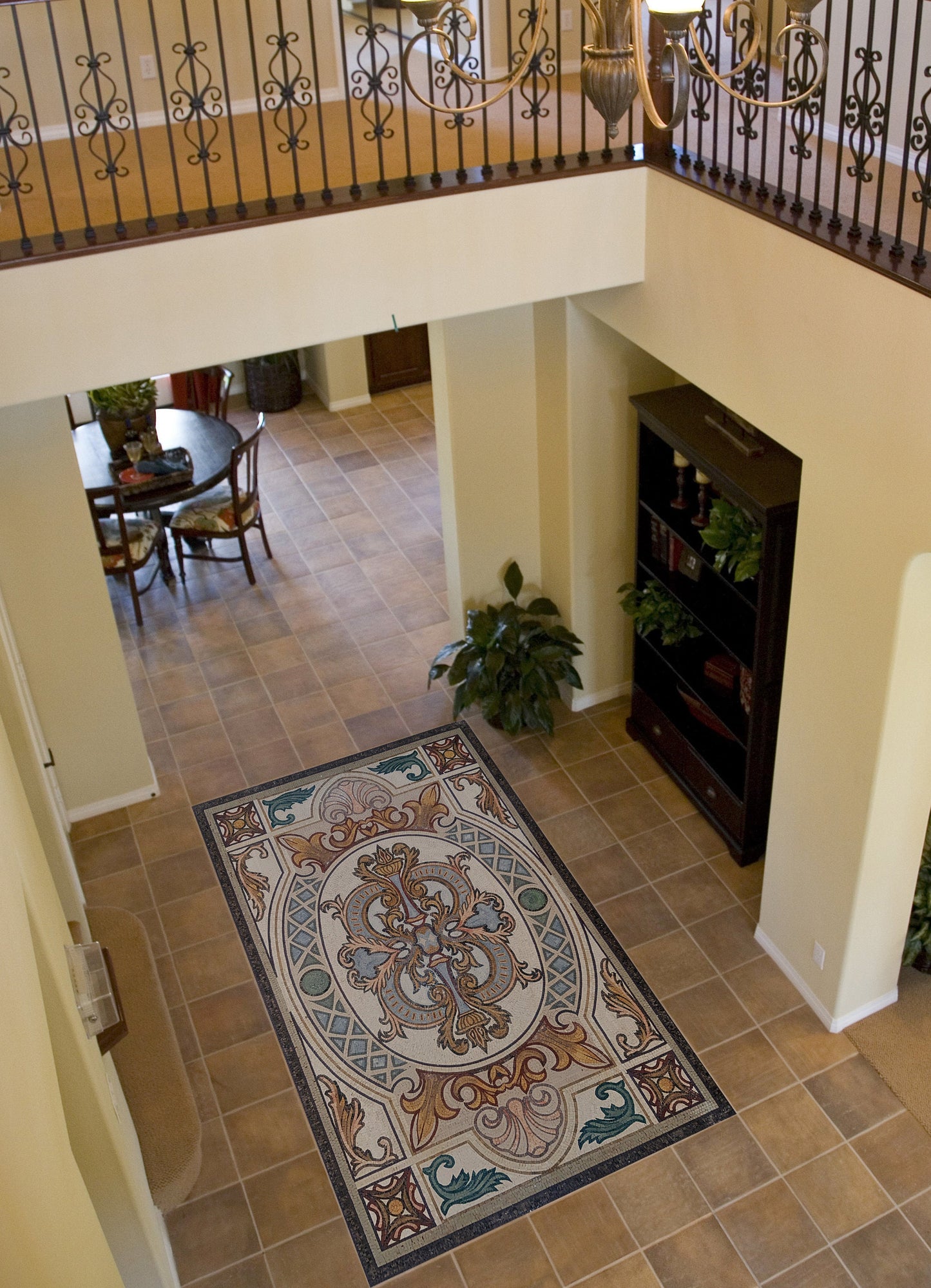 Floral Marble Mosaic Tile Rug: Handmade Art Nouveau Decor (72” x 48”)