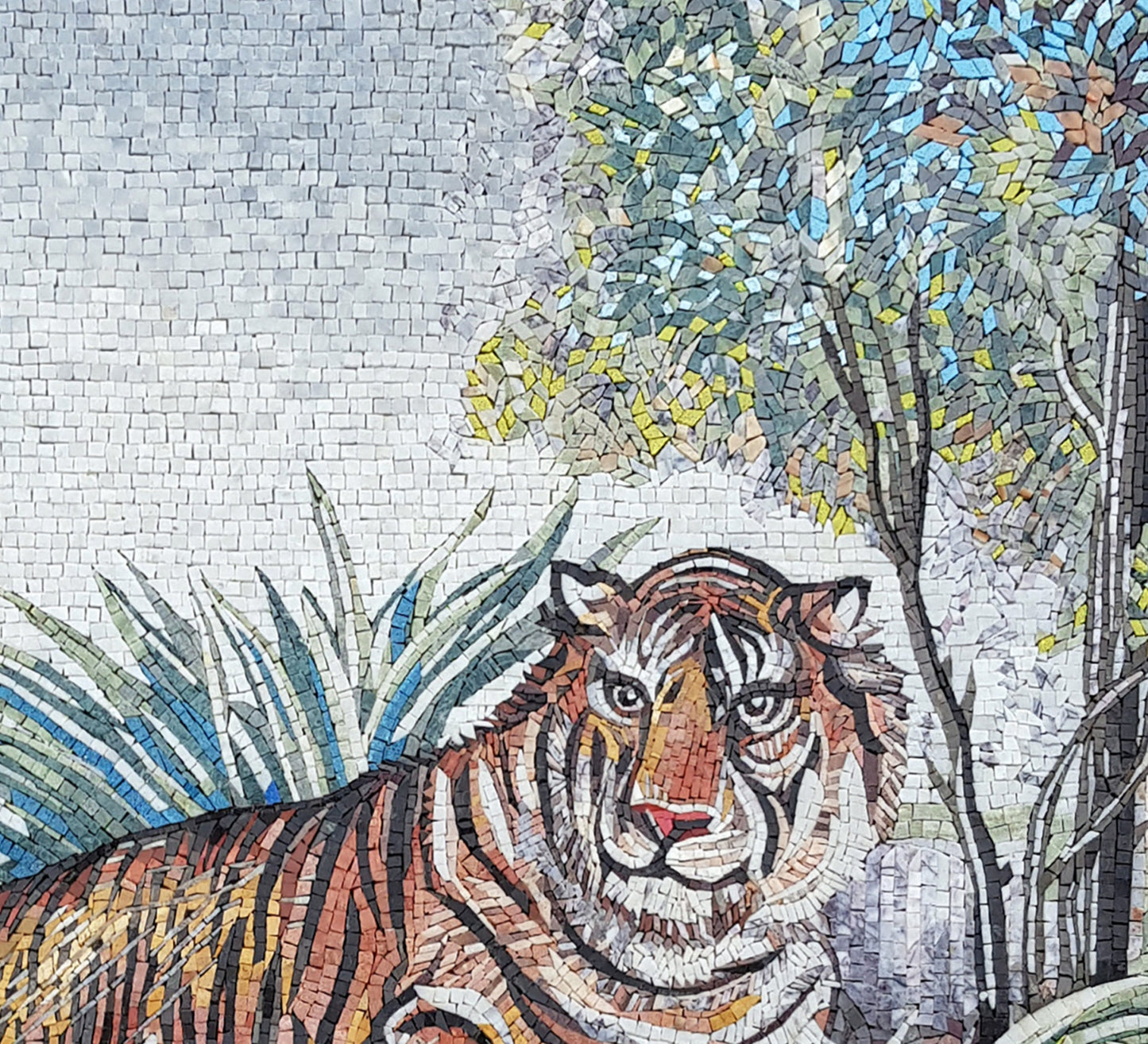 Handmade Tiger Mosaic Tile Art: Jungle Decor (40” x 36”)