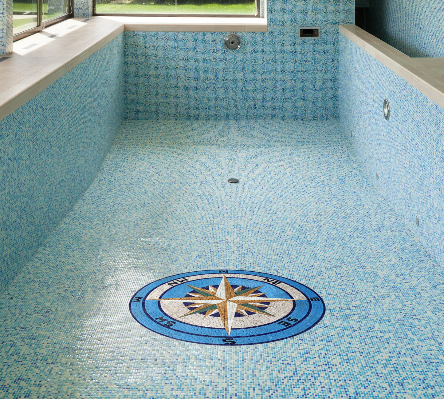 Handmade Windrose Mosaic Tile: Compass Medallion, Indoor/Outdoor Decor (32")