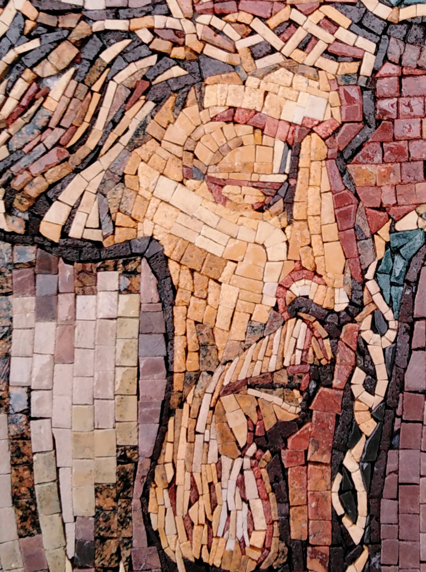 Handmade Jesus and Cross Mosaic Art: Marble Stone Tiles (20x16)