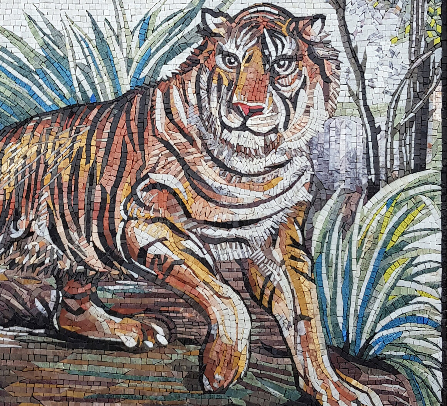 Handmade Tiger Mosaic Tile Art: Jungle Decor (40” x 36”)