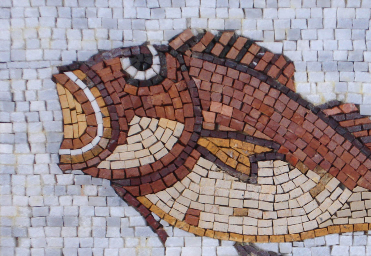 Handmade Fish Mosaic Tile Art: Marble Sea Animal Decor (16" x 12")