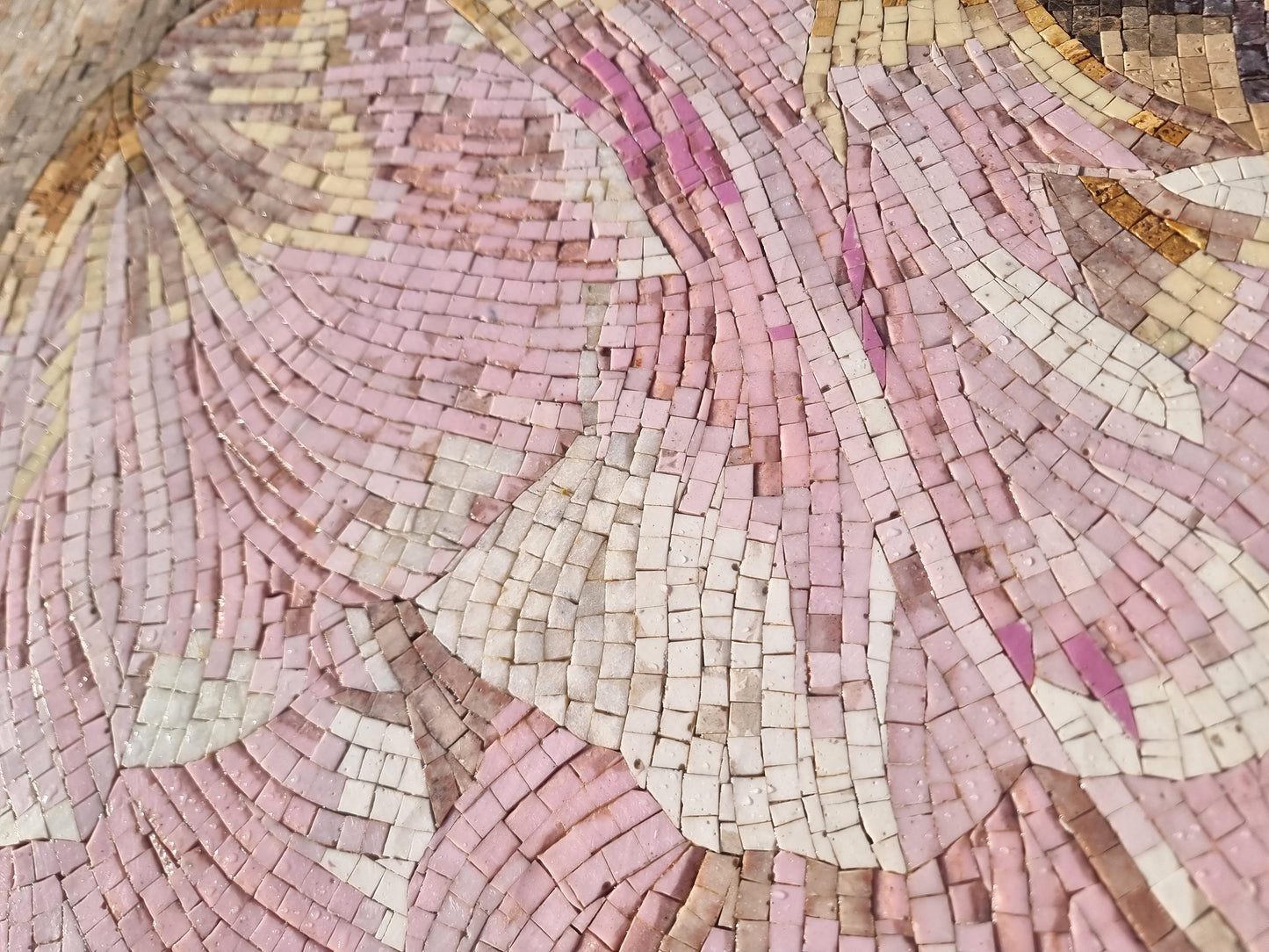 36"x24" Pink Flower Mosaic Wall Art – Custom Handmade Marble Tile Art, Floral Wall Inlay, Decorative Home Decor, Customizable Design