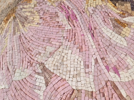 36"x24" Pink Flower Mosaic Wall Art – Custom Handmade Marble Tile Art, Floral Wall Inlay, Decorative Home Decor, Customizable Design