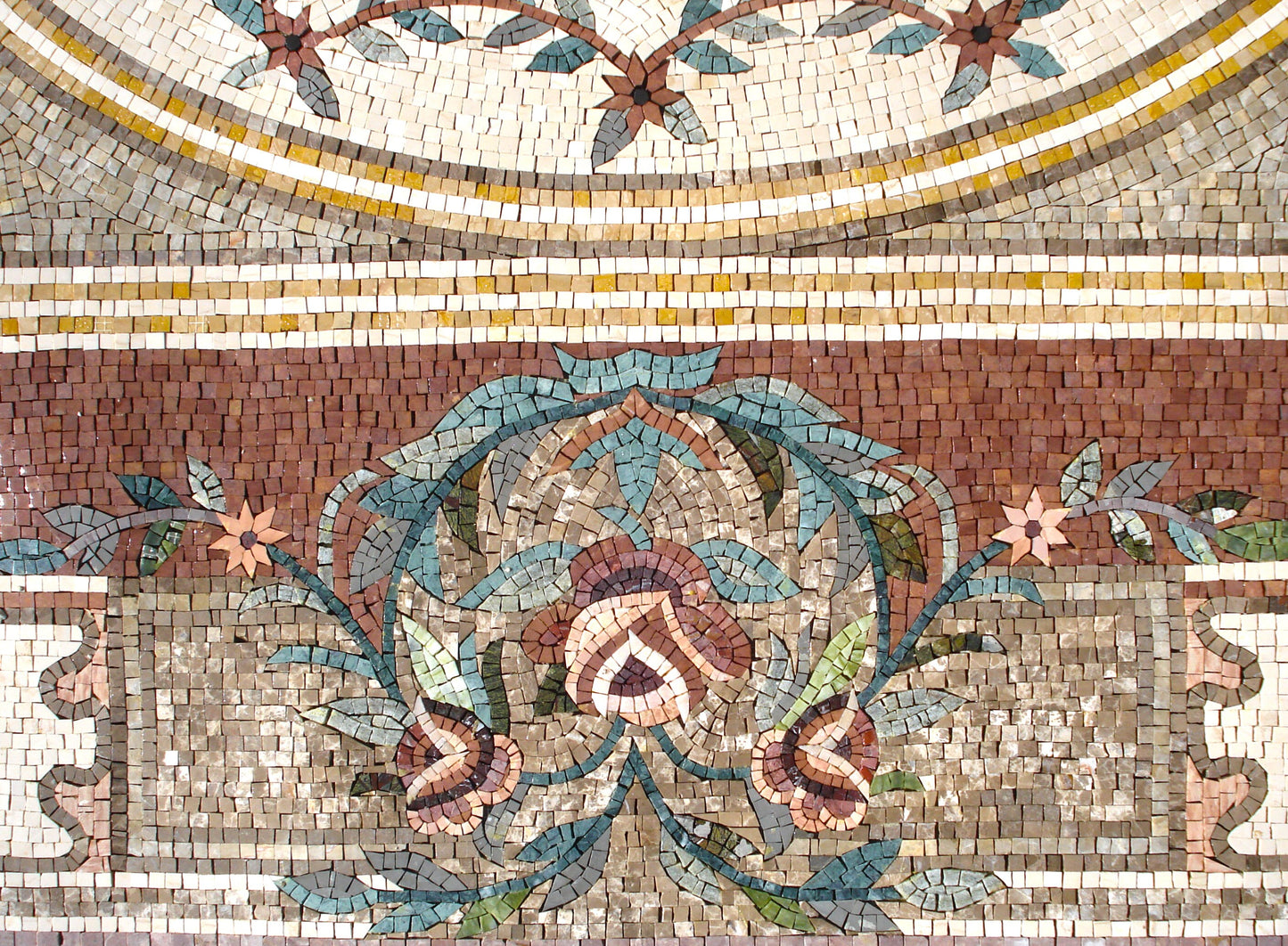 Floral Marble Mosaic Rug: Handmade Stone Carpet (104” x 72")