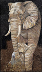 Handmade Elephant and Baby Marble Mosaic Tile Art (40x24 in)