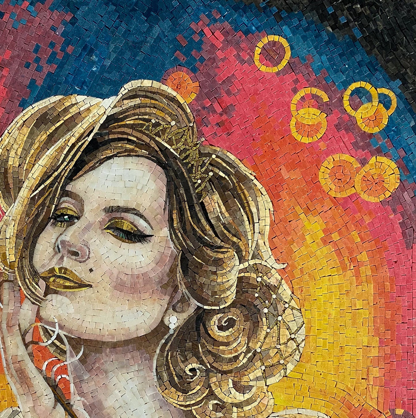 Leo Zodiac Mosaic Tile Art: Woman with Peacock Feather, Handmade