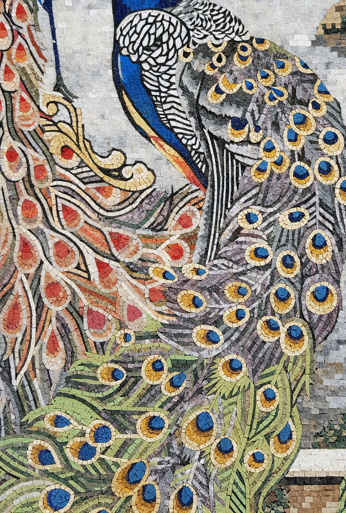 Handmade Peacock Mosaic Tile Art: Indoor/Outdoor Wall Decor (64” x 44”)