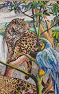 52"x40" Jungle Mosaic Wall Art – Handmade Marble Tile Artwork Featuring Parrots and Tiger, Customization available