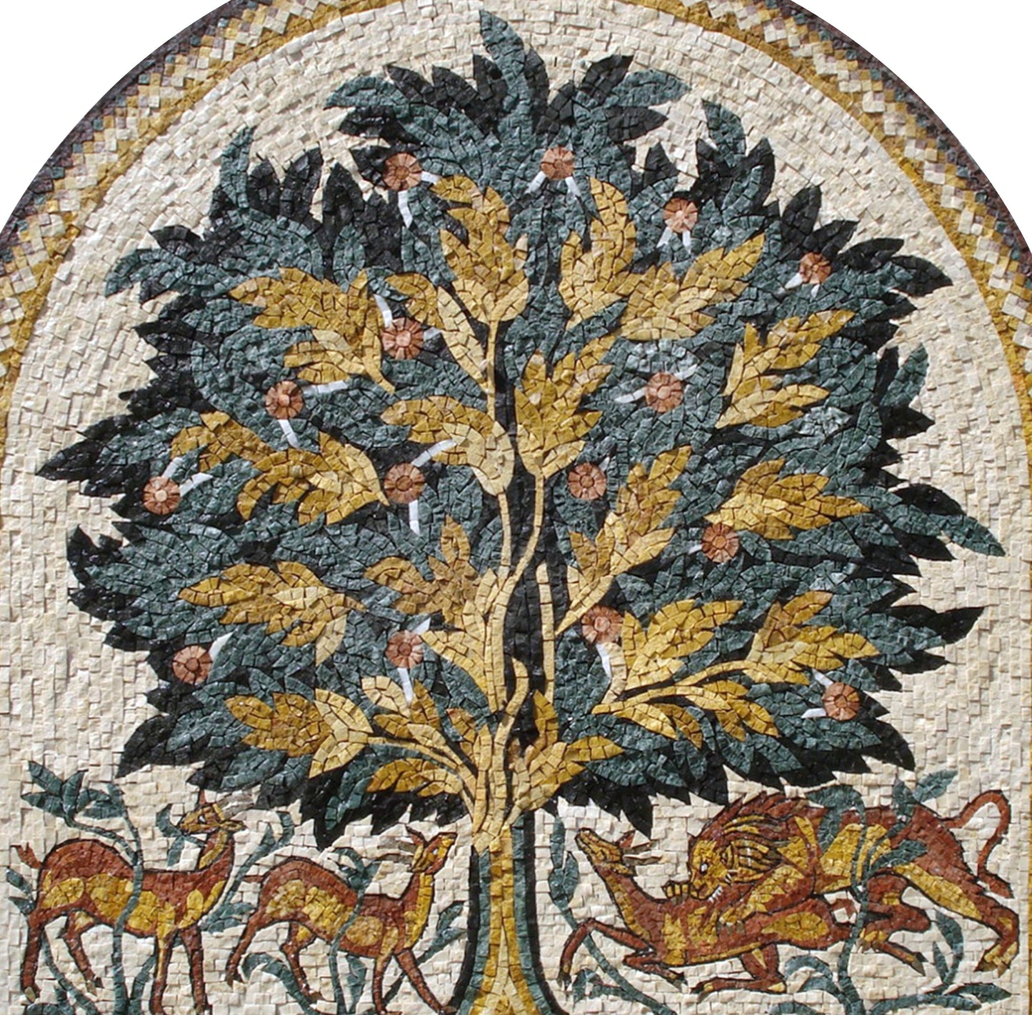 Handmade Tree of Life Mosaic Art Tile: Hisham Palace Reproduction