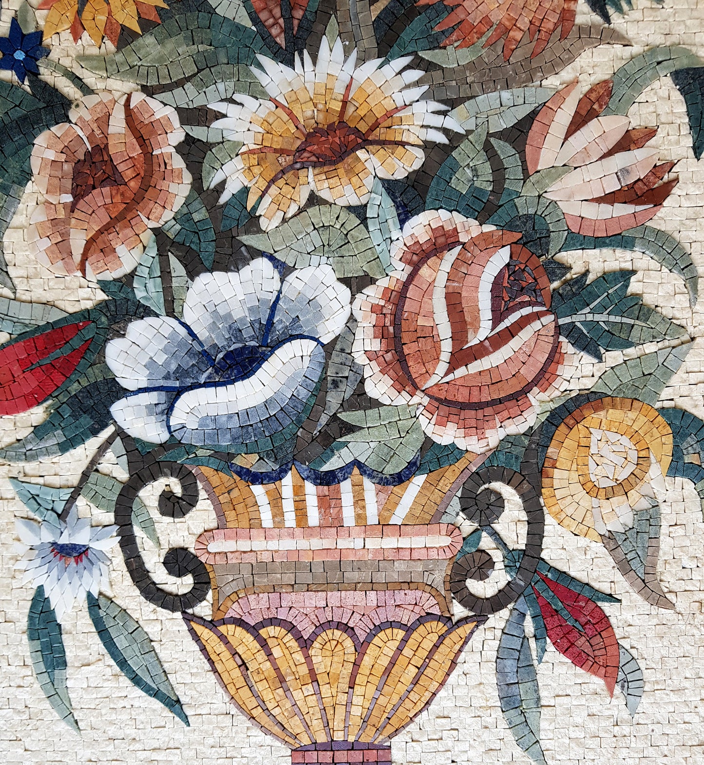 Handmade Marble Mosaic Art: Floral Bouquet in Vase