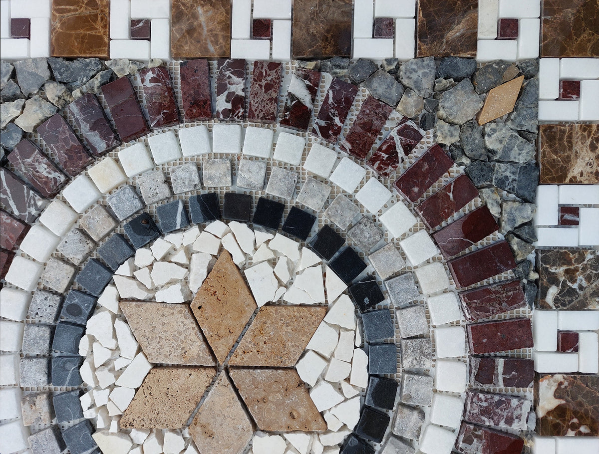 Handmade Natural Stone Mosaic: Medallion Art Tile, 24"x24"