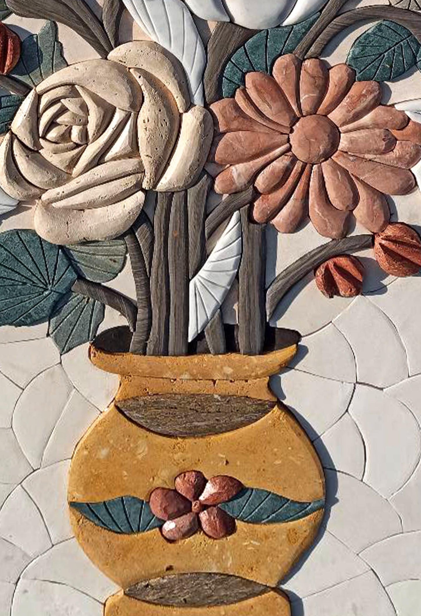 16"x24" Embossed Multicolored Flower Mosaic – Handmade Marble Tile Wall Art, Customization available