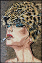 34"x23" Woman Smoking Mosaic Art – Feminine Portrait Artwork, Unique Home Accent, Customization Available
