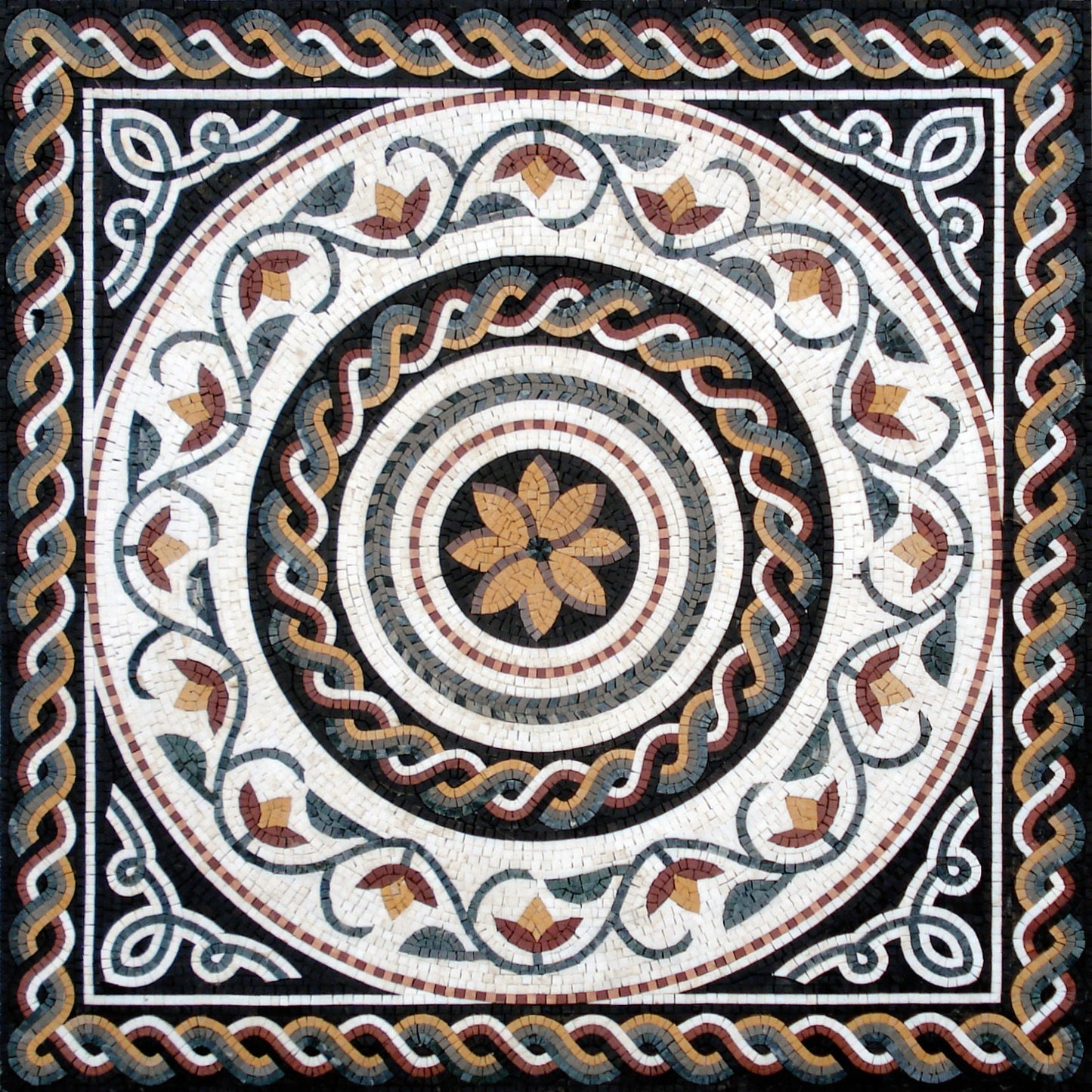 40” MEDALLION MOSAIC TILES |Botanical Floral Art Mosaic Tiles For House Warming | Tiles For Interior And Outdoor Hallway Entry And Walls