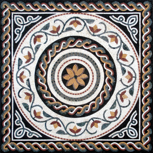 40” MEDALLION MOSAIC TILES |Botanical Floral Art Mosaic Tiles For House Warming | Tiles For Interior And Outdoor Hallway Entry And Walls