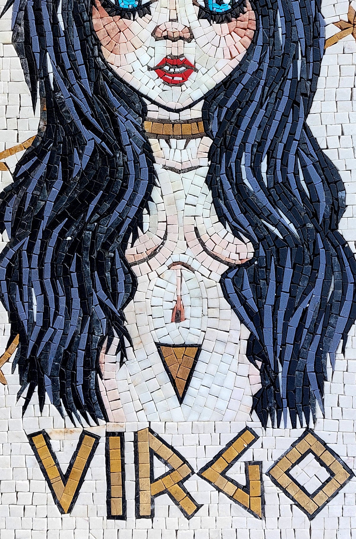 Virgo Zodiac Mosaic Tile Art: Handmade Marble Stone (30" x 20")