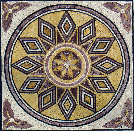 36" GEOMETRICAL MOSAIC TILES | Square Medallion Mosaic Tiles For New Home Hallway Entry | Indoor And Outdoor Tiles For Home Floor