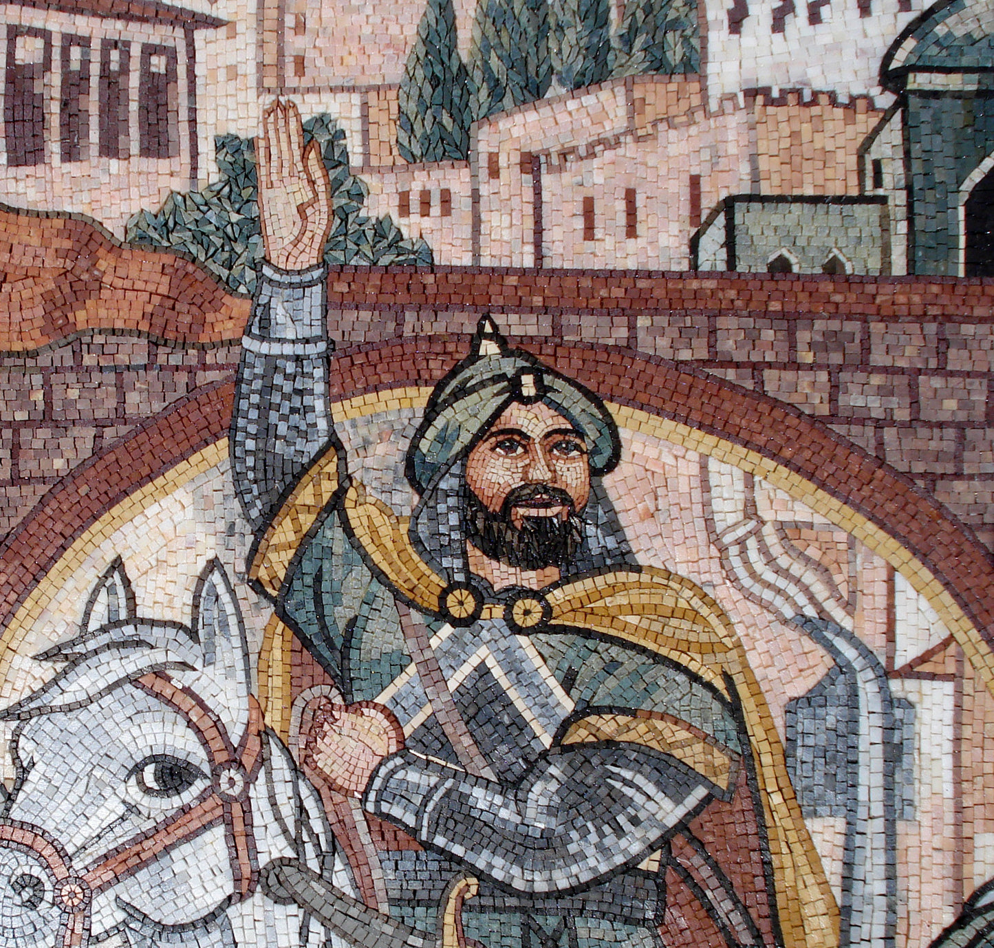 Saladin Mosaic Tile Art: Handmade Marble Reproduction (72” x 56")