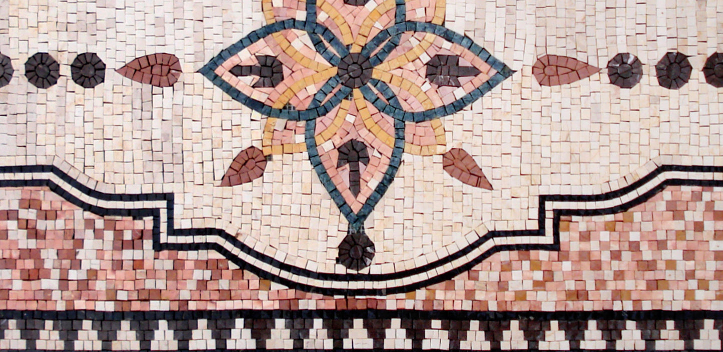 Handmade Marble Mosaic Rug: Colorful Stone Tile Carpet (48” x 24”)
