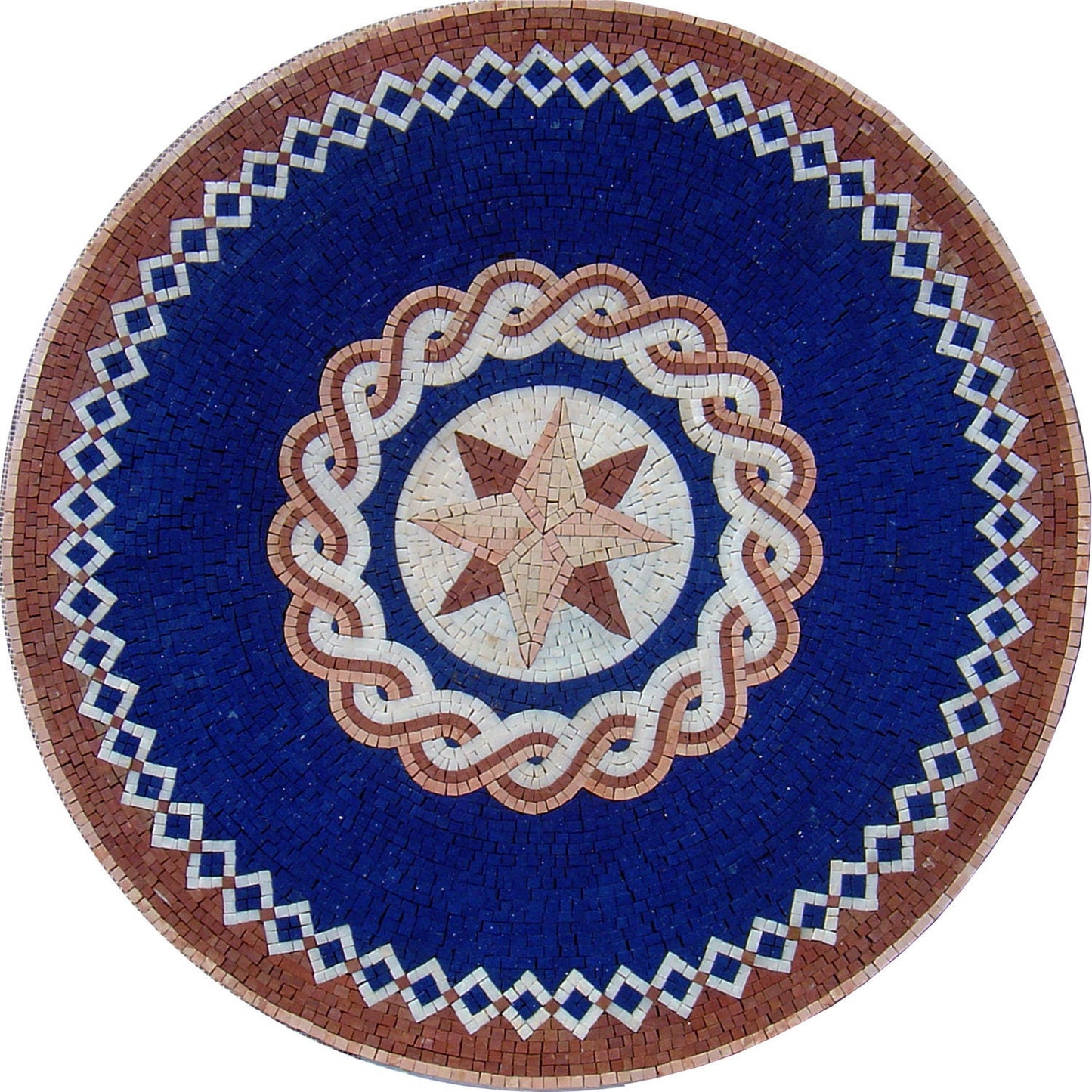 Azure Marble Mosaic Medallion Art Tile - 32" Handmade Décor