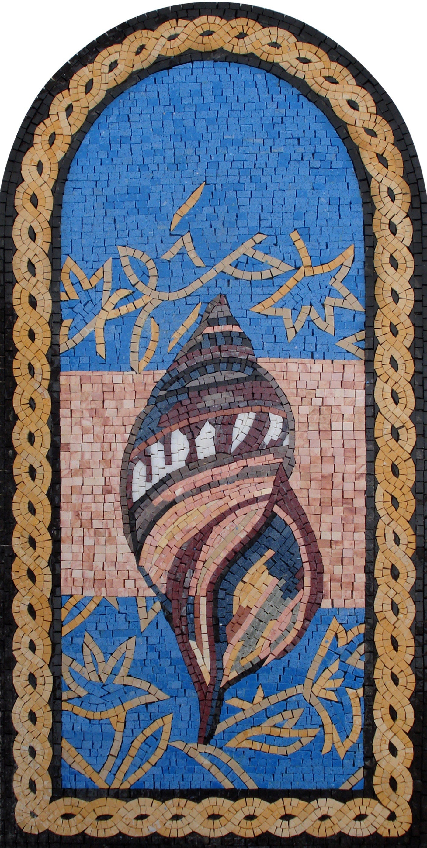 Handmade Tulip Seashell Mosaic Tile Art: Coastal Wall Decor (40x20)