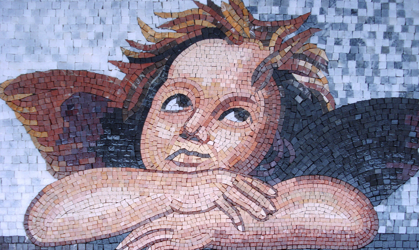 Sistine Madonna Cherubs: Handmade Marble Mosaic Art Tile Backsplash