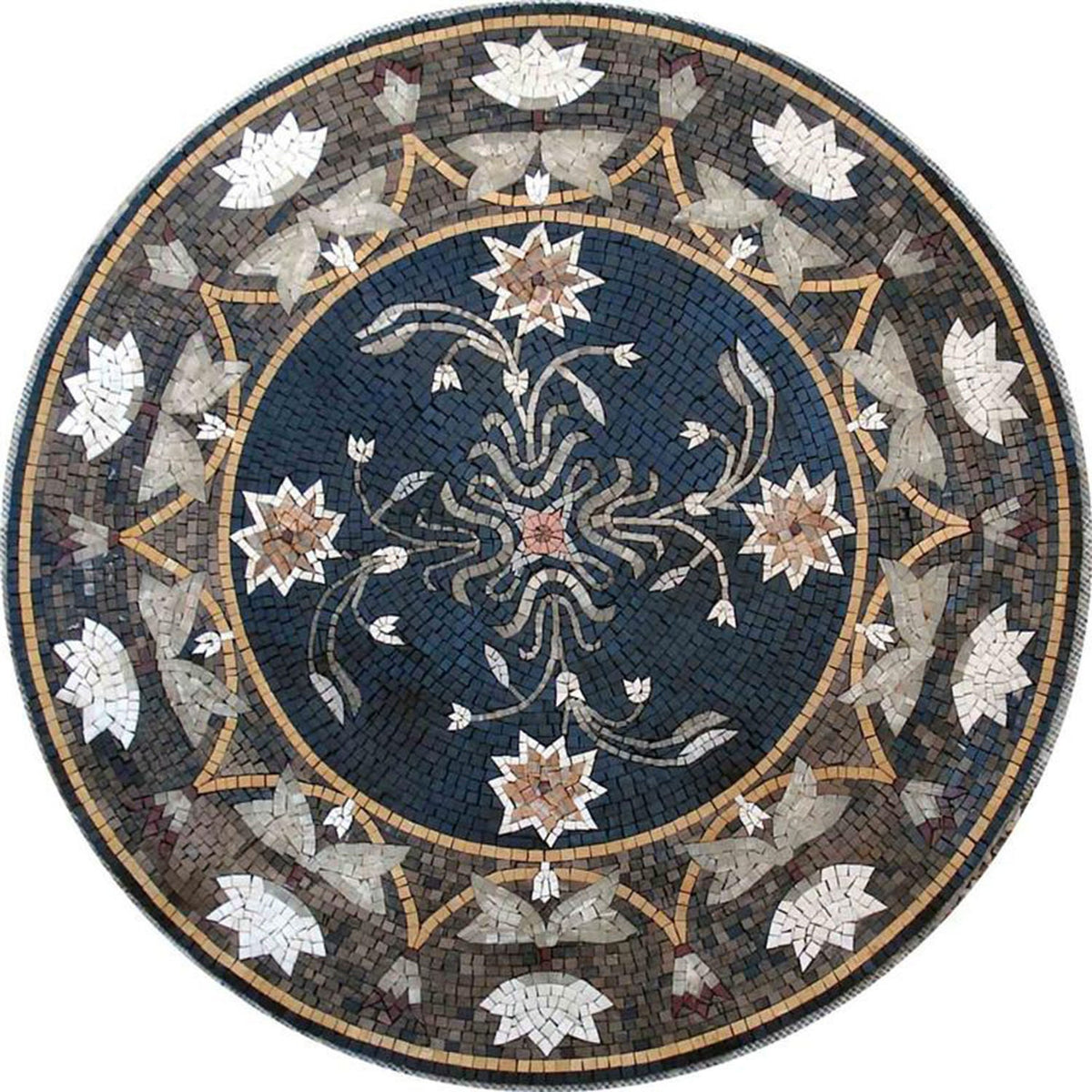 Handmade Marble Mosaic Medallion: 40" Floral Art Tile