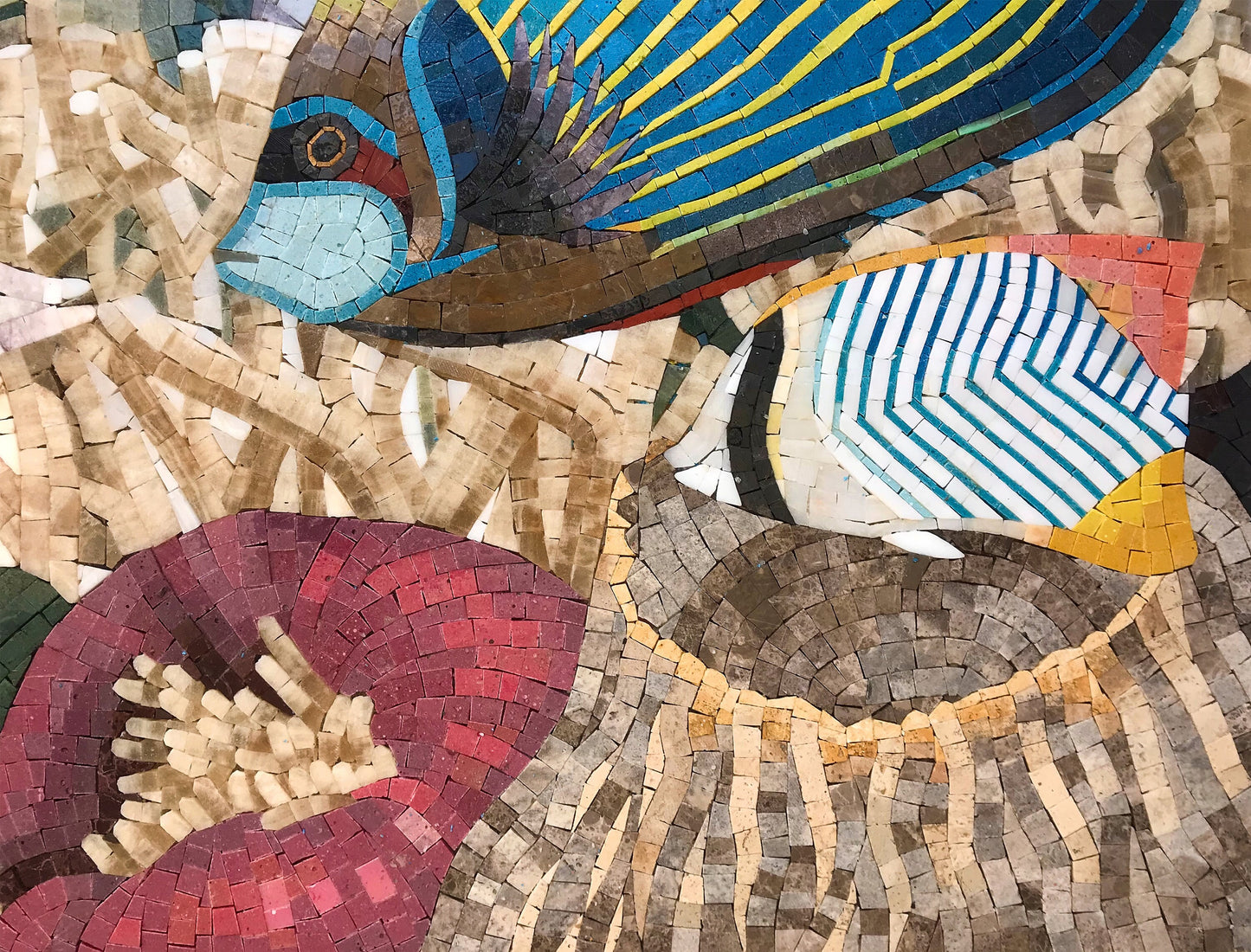 Handmade Sealife Mosaic Tile: Turtle & Fish Ocean Mural (48” x 36”)
