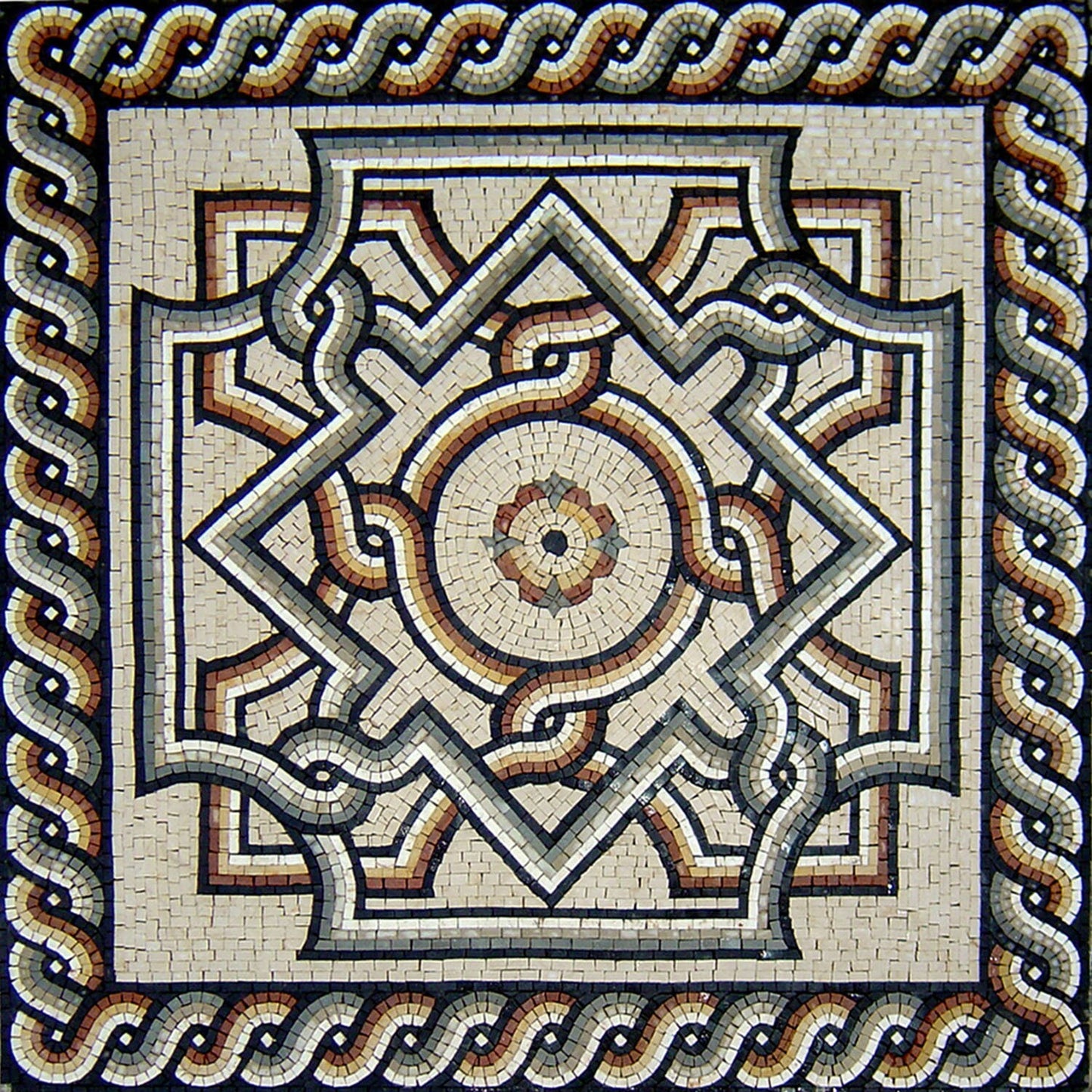 Geometric Marble Mosaic Floor Tile: 40" Inlay Art
