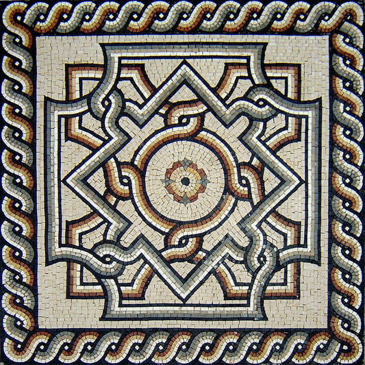 Geometric Marble Mosaic Floor Tile: 40" Inlay Art