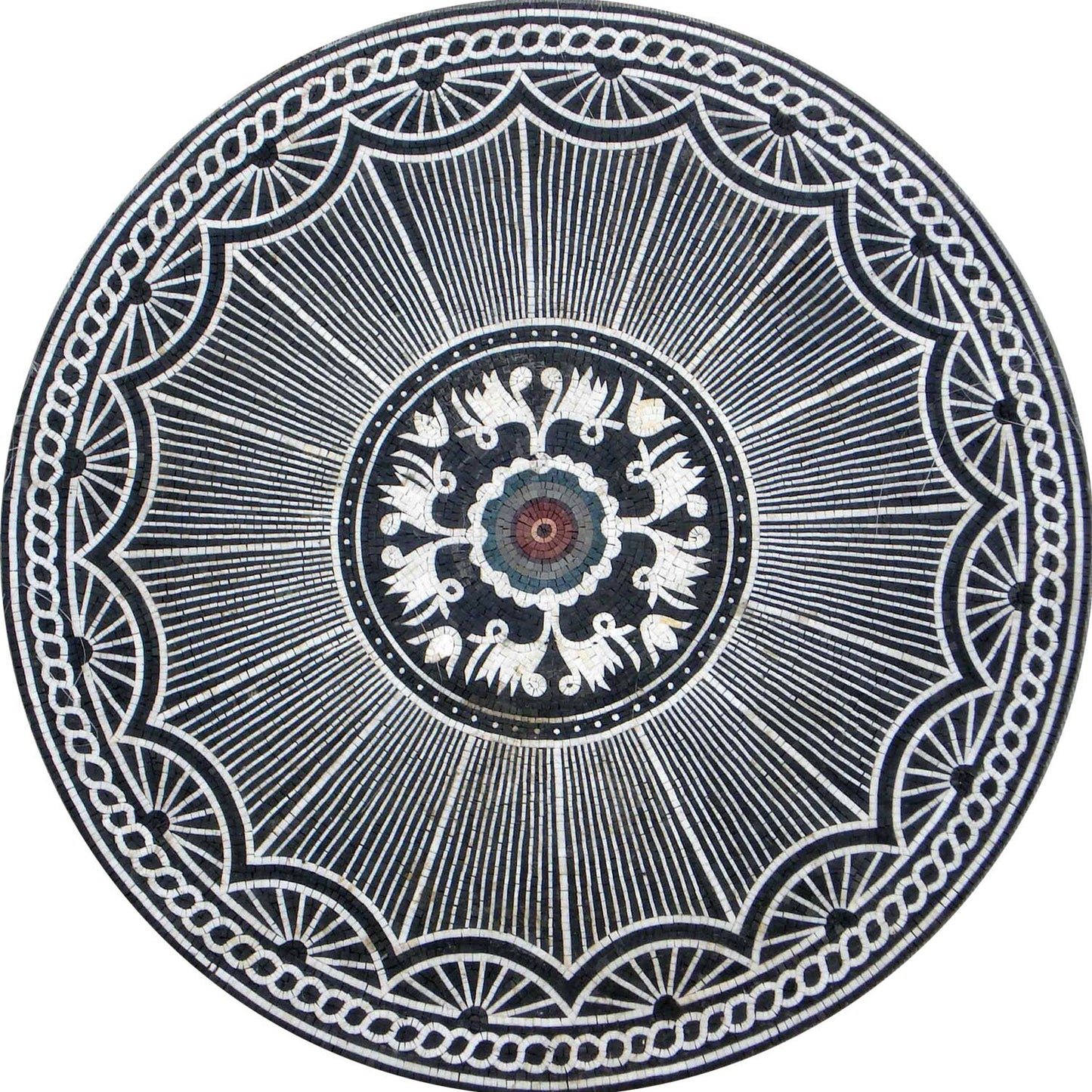 Handmade Black Marble Mosaic Medallion - 40" Hypnotic Art Tile