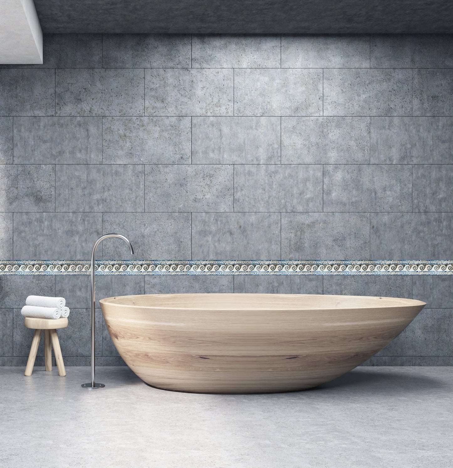 Wave Pattern Mosaic Border: Bathroom Wall Decor, 8" Tile