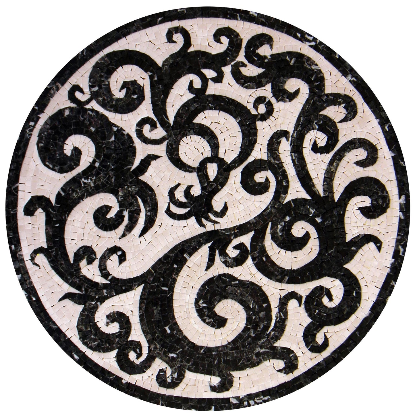 Handmade Marble Mosaic Medallion: 20-Inch Round Tile Art Inlay