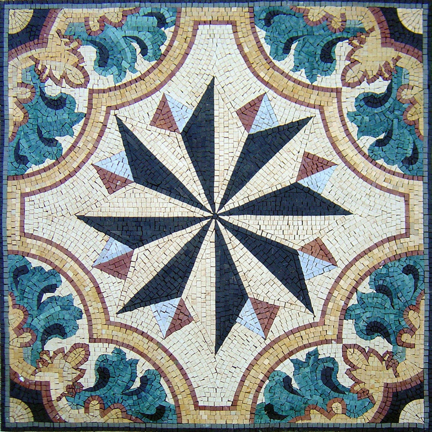 40" Geometric Marble Mosaic Floor Tile: Inlay Artwork