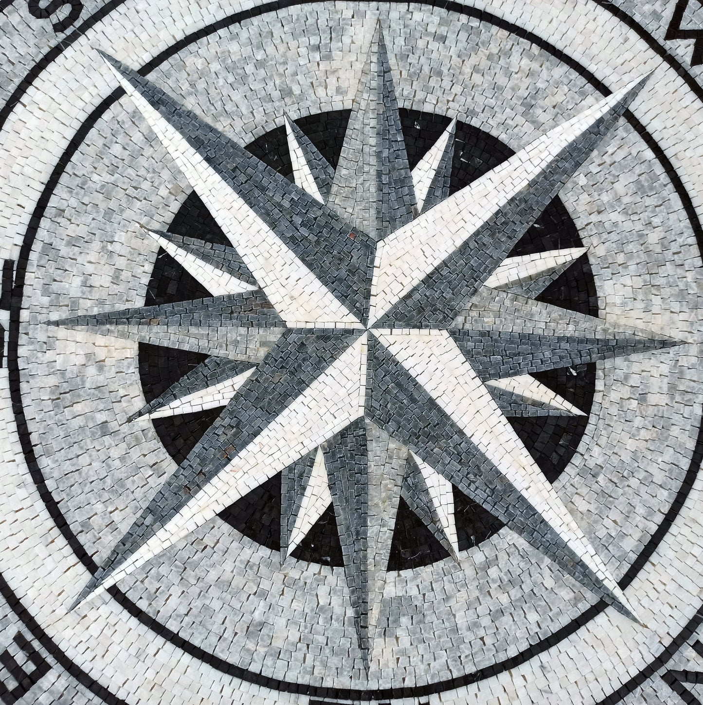 Handmade Nautical Compass Mosaic Tile Medallion (32" Diameter)