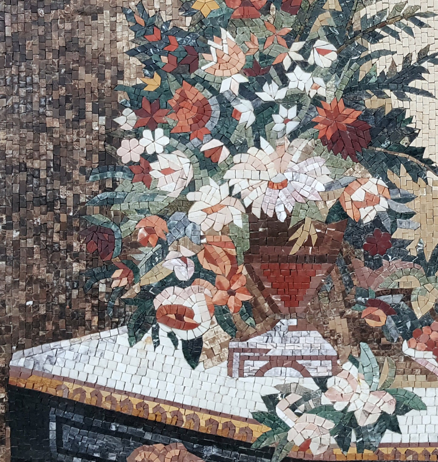 Handmade Floral Mosaic Tile Art: Kitchen Backsplash Decor