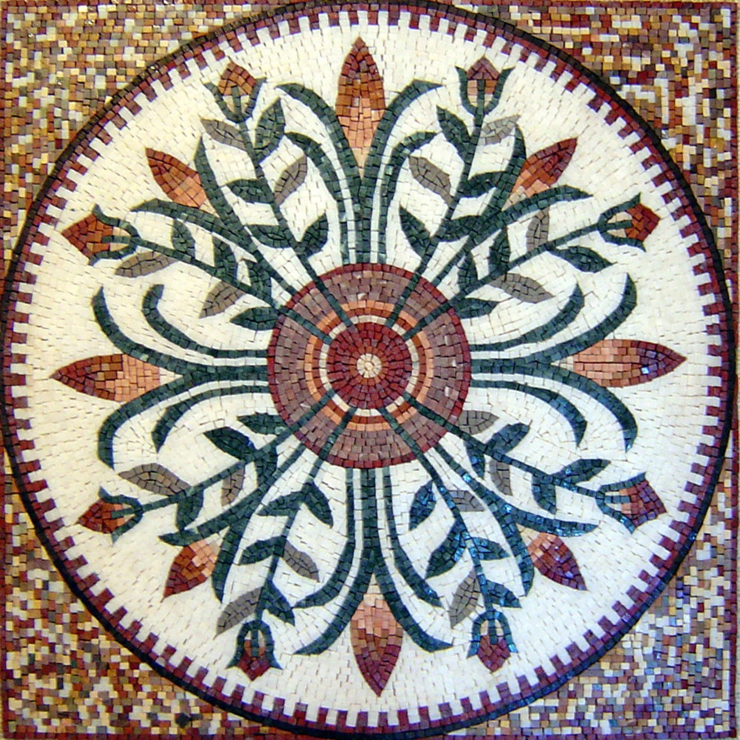 Botanical Marble Mosaic Tile: 40" Floral Artwork
