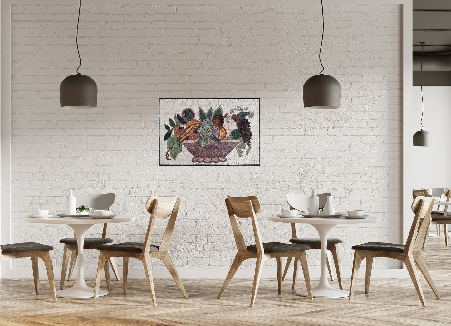 MOSAIC KITCHEN BACKSPLASH - Fruit Bowl Still-Life Atop White Background Mosaic Wall Art