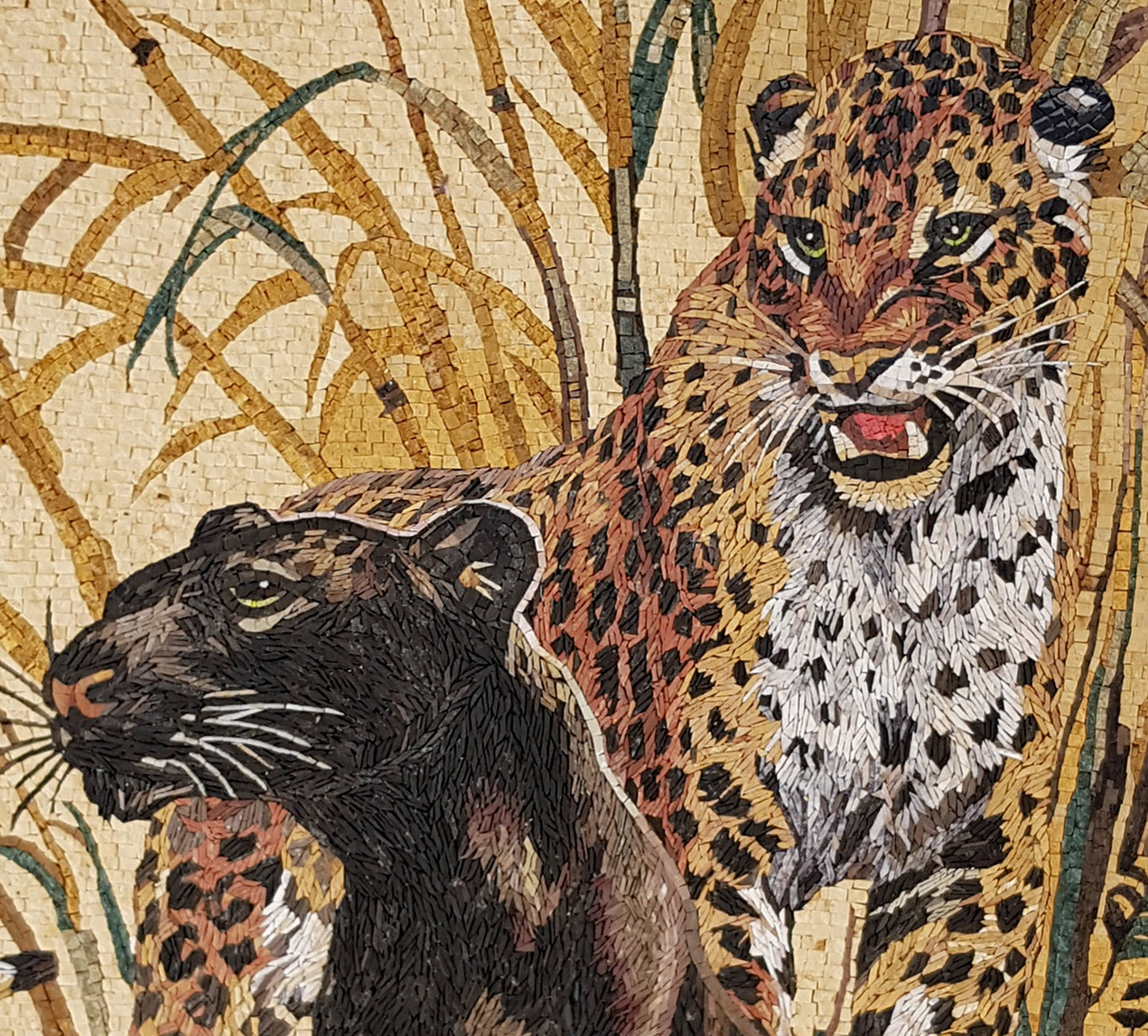 Handmade Panther and Jaguar Marble Mosaic Tile Art (48" x 36")
