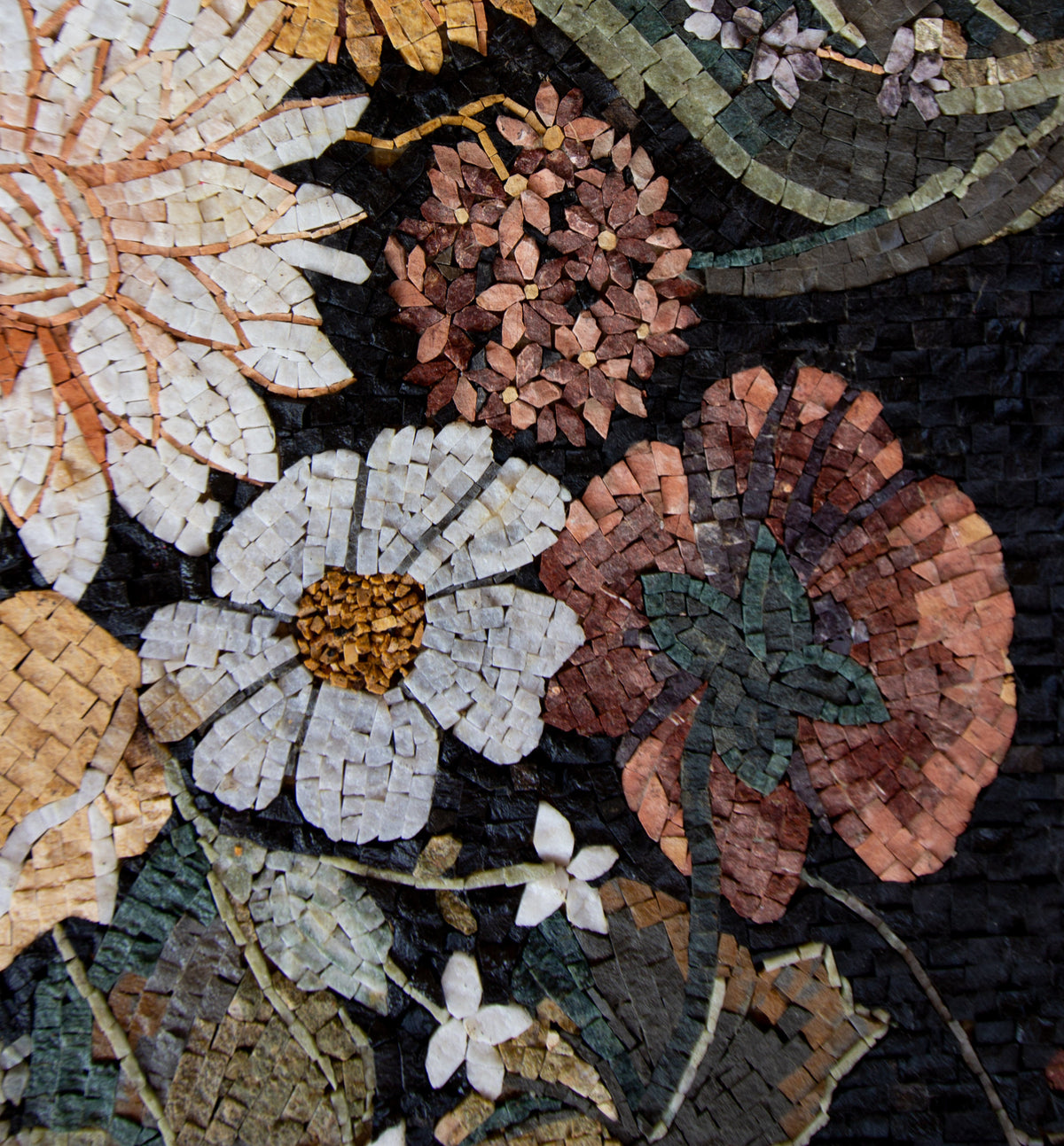 Handmade Floral Mosaic Wall Art: Natural Stone Flowers in Vase