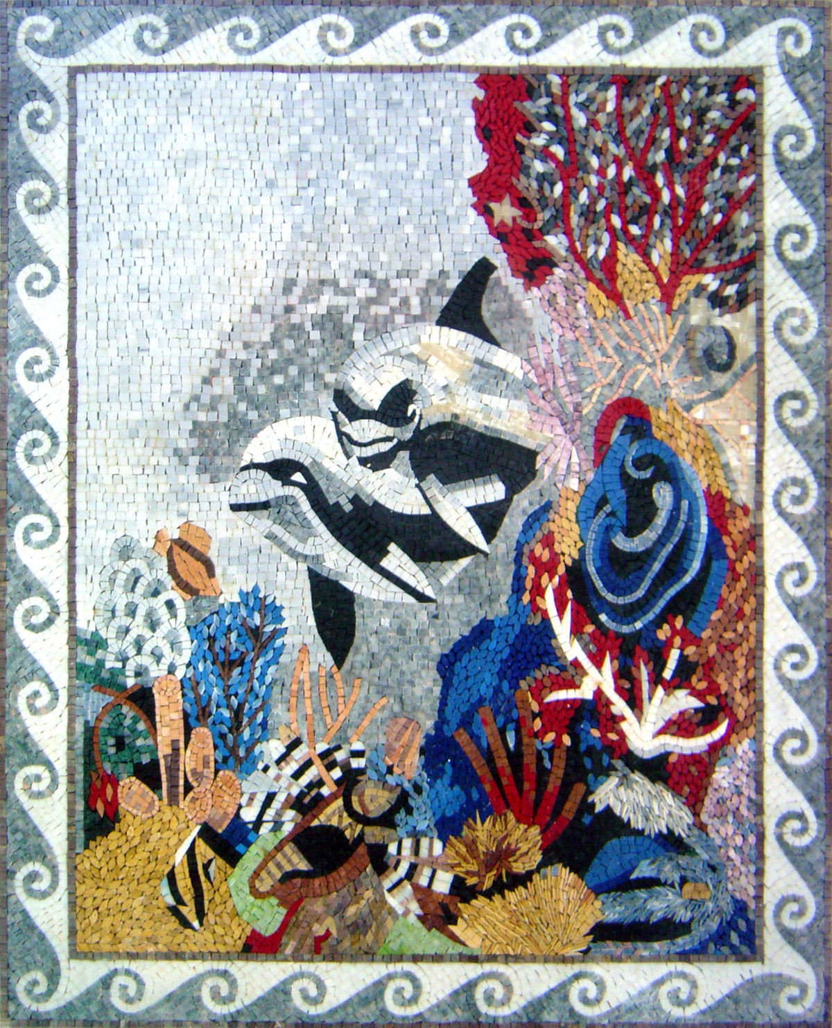 Handmade Dolphin Mosaic Tile Art: Sea Animal Wall Decor (50x40)
