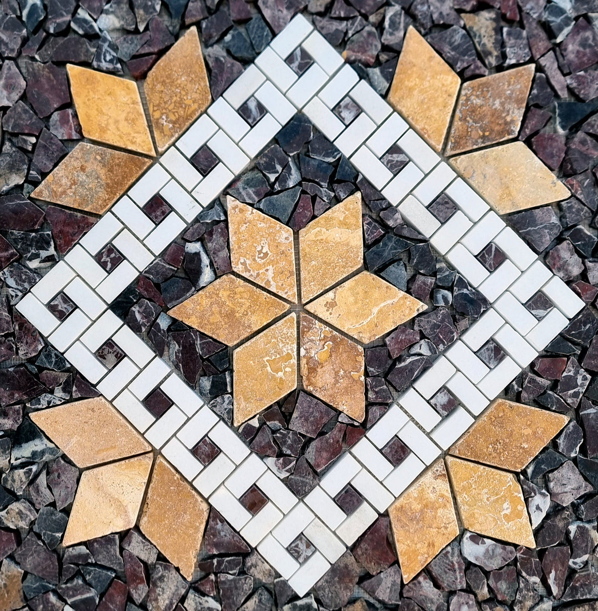 Handmade Natural Stone Mosaic Medallion: Tropical Art Decor (24"x24")