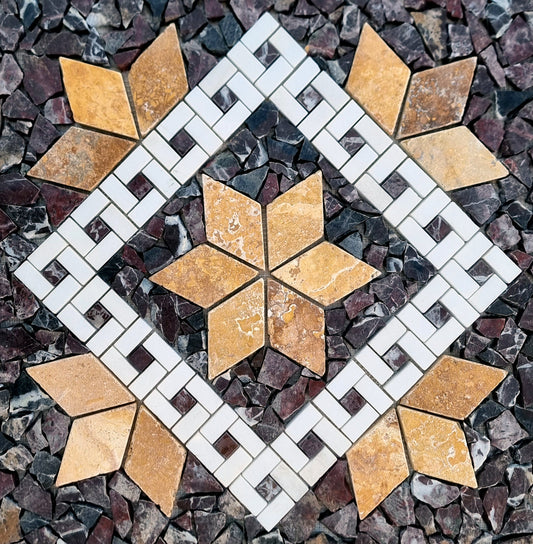 Handmade Natural Stone Mosaic Medallion: Tropical Art Decor (24"x24")