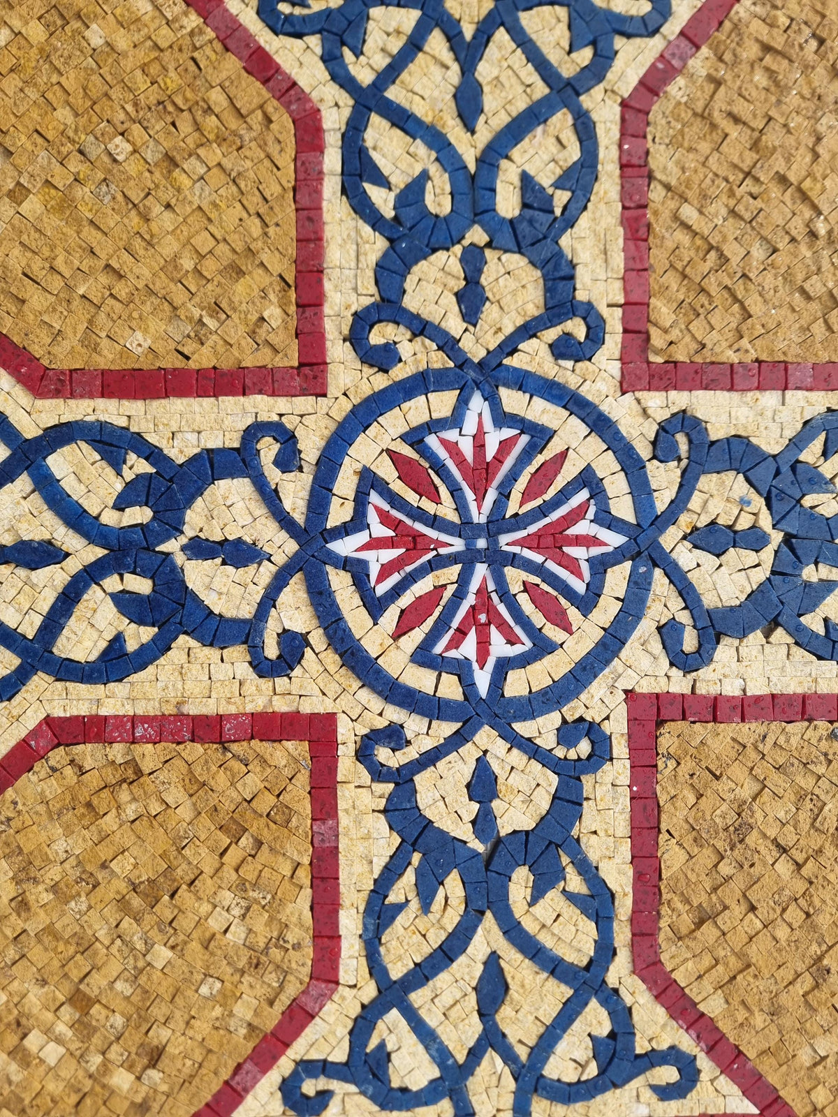 Custom Round Mosaic Plus Sign – Kitchen Wall Decor, Geometric Stone Medallion, customization available