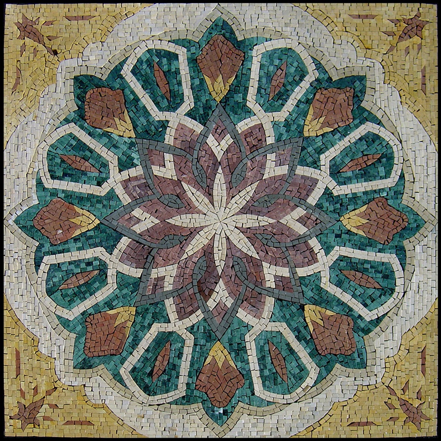 36” Geometric Marble Mosaic Tile: Handmade Inlay Artwork