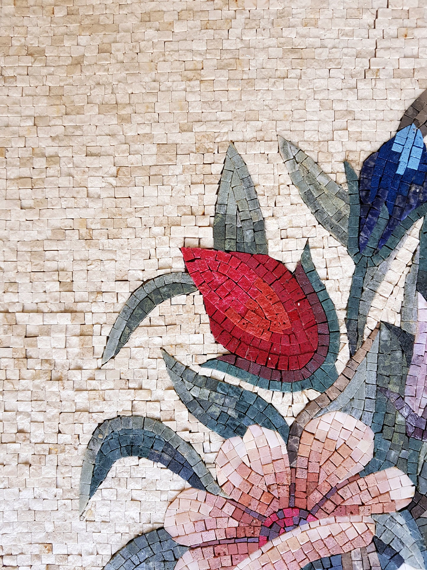 Handmade Floral Mosaic Tile Art: Sunflower & Roses Bouquet