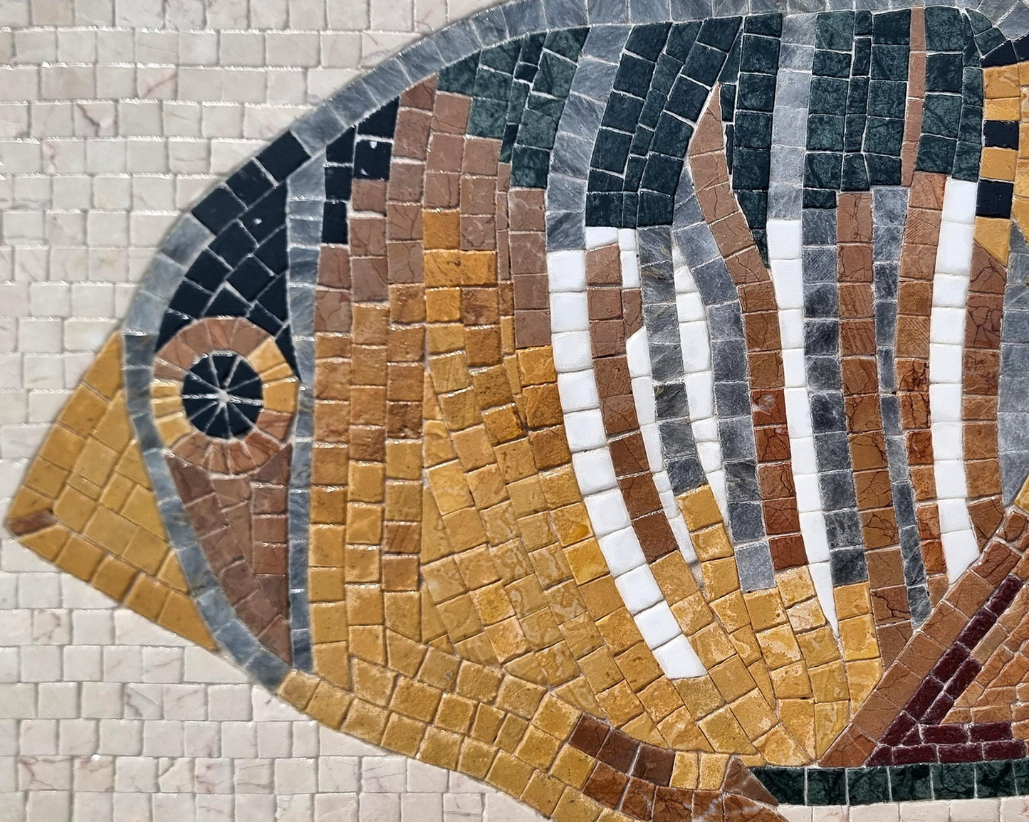 16"x12" Fish Mosaic Kitchen Backsplash – Custom Handmade Marble Tile Art, Nautical Wall Decor, Customization available