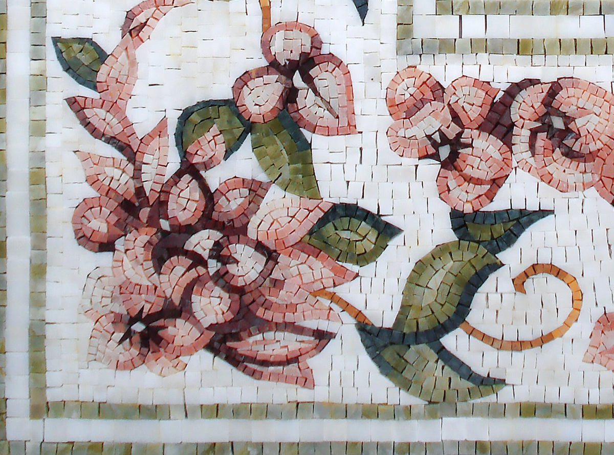 Floral Mosaic Tile Border: Botanical Bathroom Wall Decor, 12"