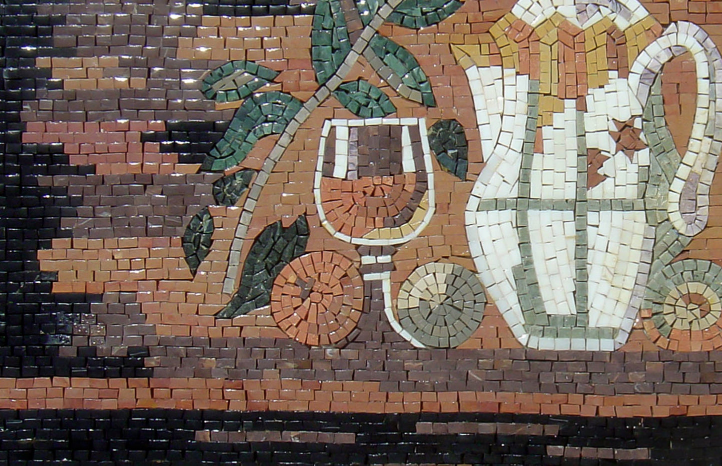 Handmade Still Life Mosaic Tile Art: Champagne Glass & Ceramic Pot